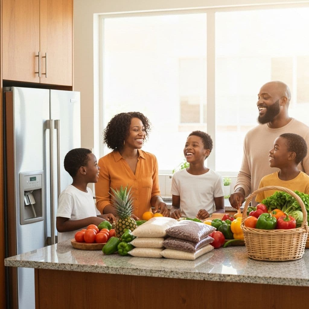Nigerian family with groceries